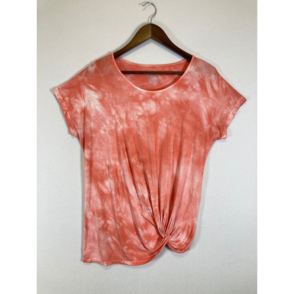 Boho Sahalie Womens Medium Coral Tie Dye Side Knot Front Twist Dolman Tee Shirt - Picture 1 of 9